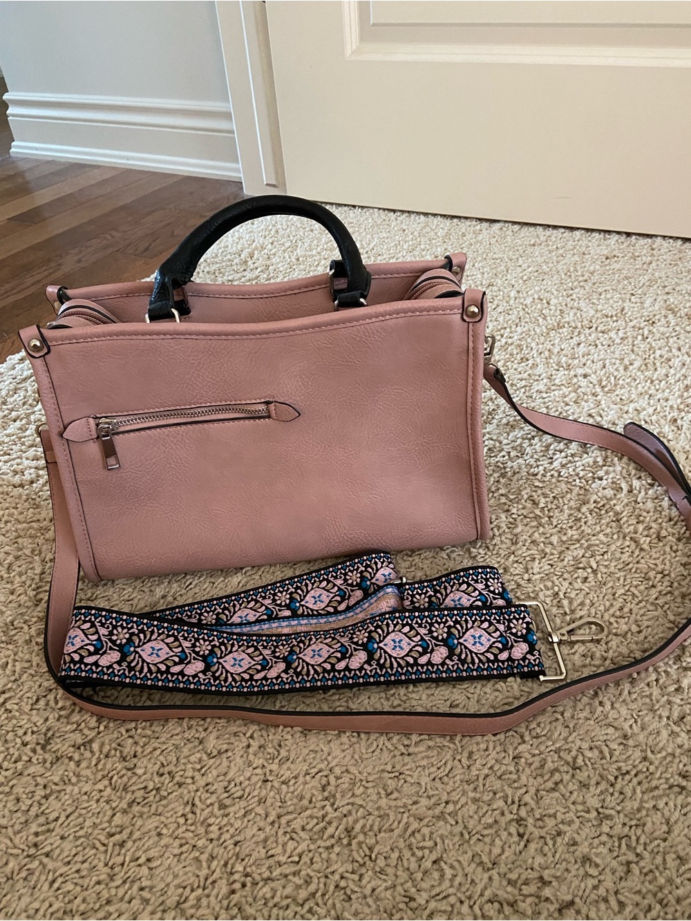 Brand New Dusty Pink Crossbody Satchel with Decorative Strap